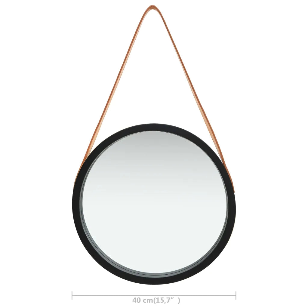 Specchio da Parete con Cinghia 40 cm Nero 320363