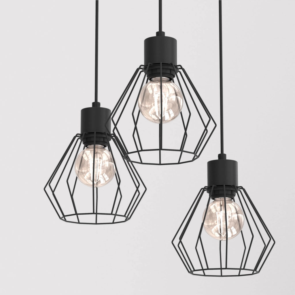 Lampada sospensione industriale 3xE27 nera Parkla