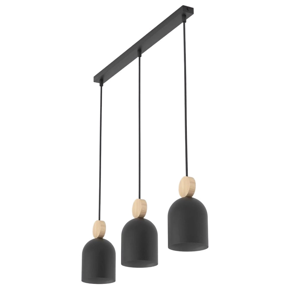 Lampada a sospensione MESI nera legno 3xGU10 Emibig