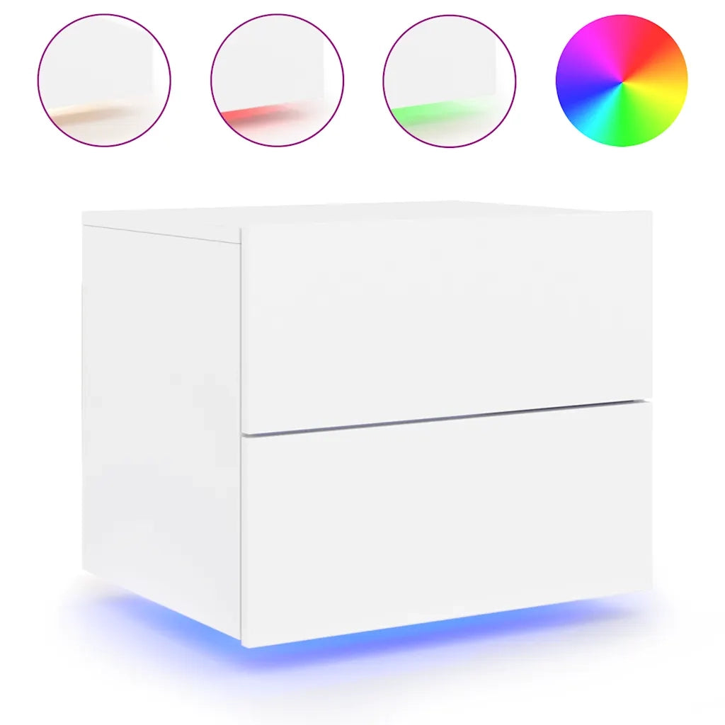 Comodini a Parete con Luci LED 2 pz-Set di 2 Tavolino da notte Bianchi