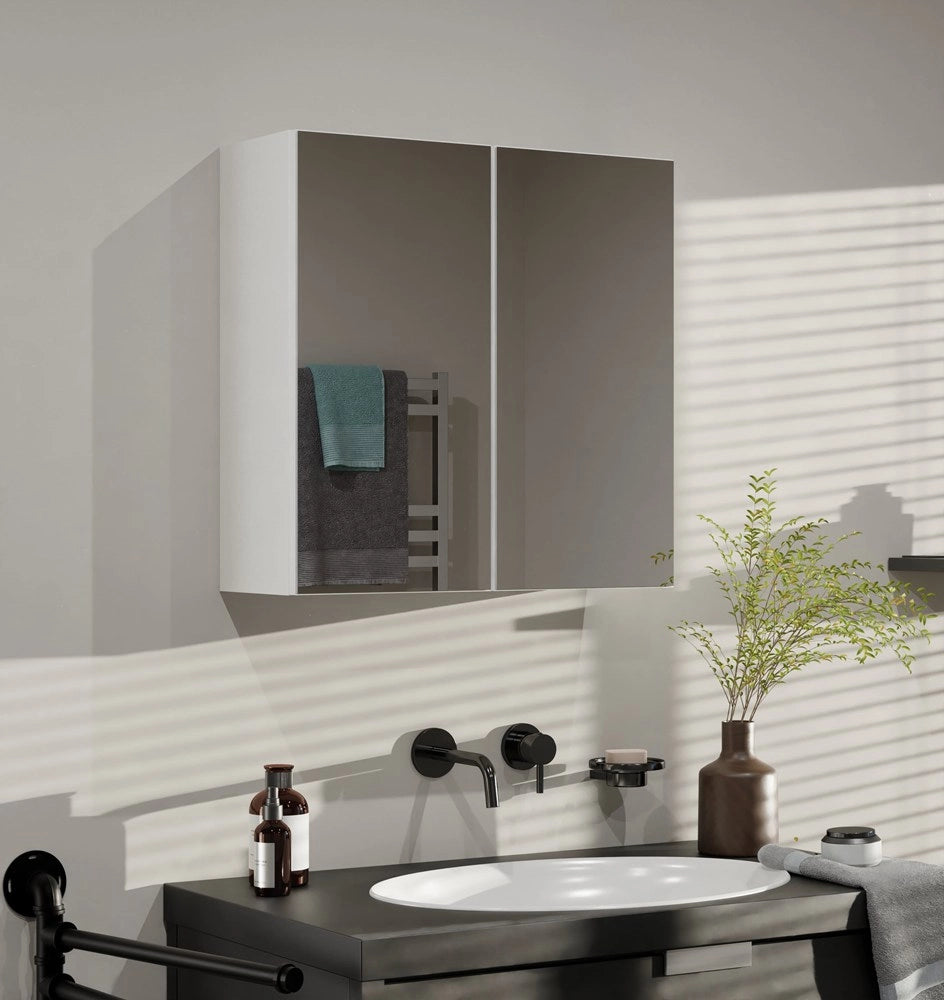 Mobile bagno sospeso con specchio sopra lavabo POLA 2dl 2 ante bianco