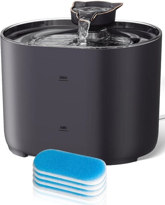 Fonte d'acqua per gatti, 2,2L, con 4 filtri, pompa d'acqua silenziosa, 2 configurazioni di flusso di acqua, filtrazione profonda con carbone attivo