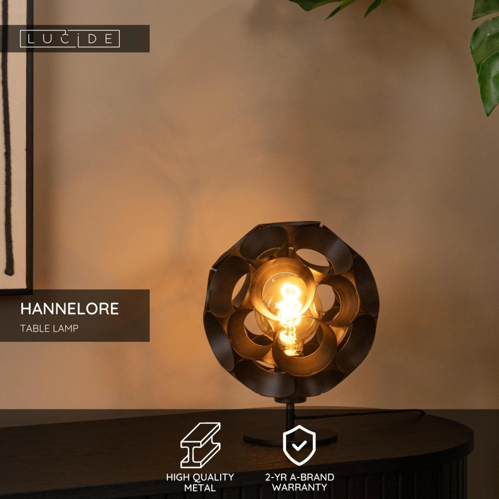Lampada da tavolo art déco nera E27 Lucide Hannelore