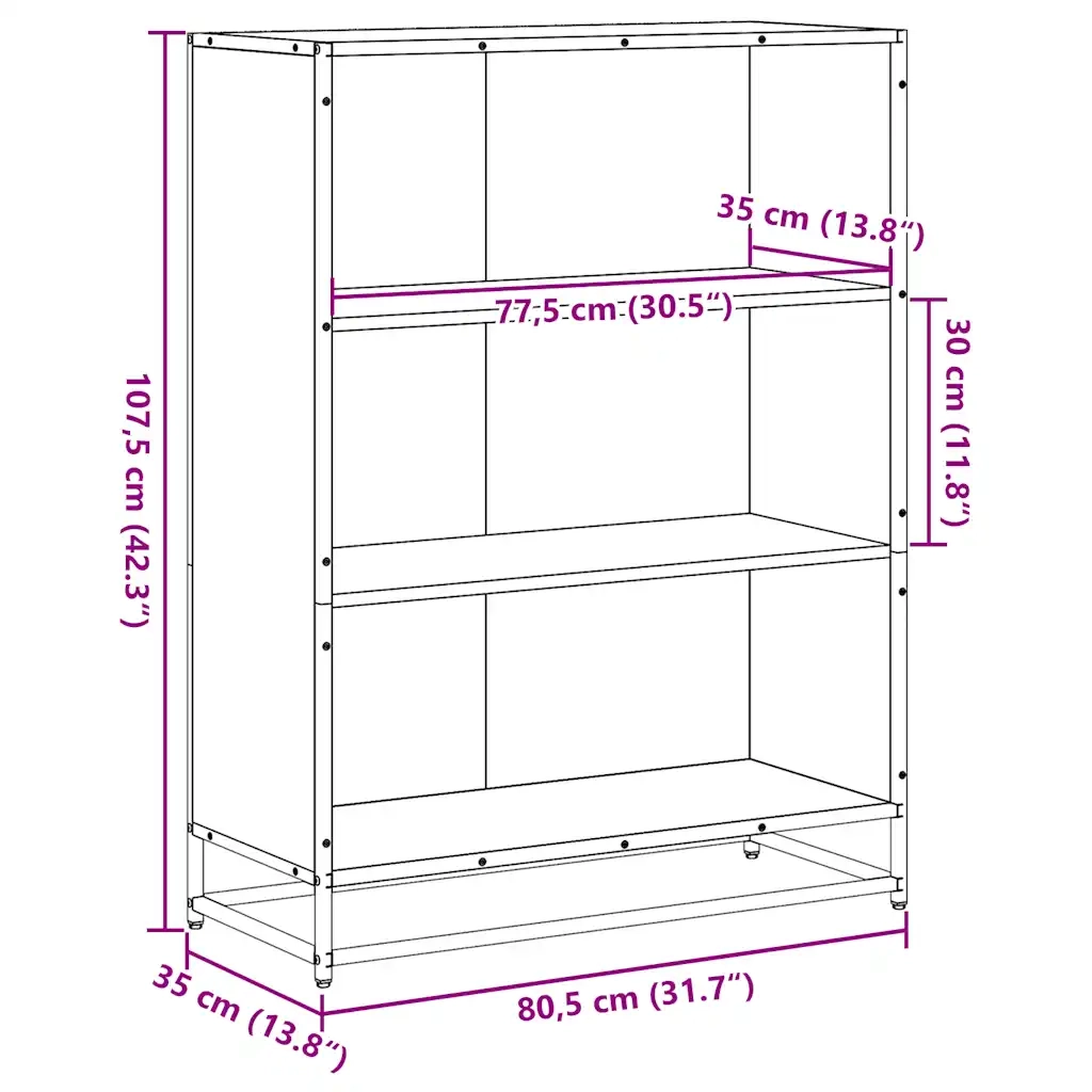 Libreria Nera 80,5x35x107,5 cm in Legno Multistrato 849119