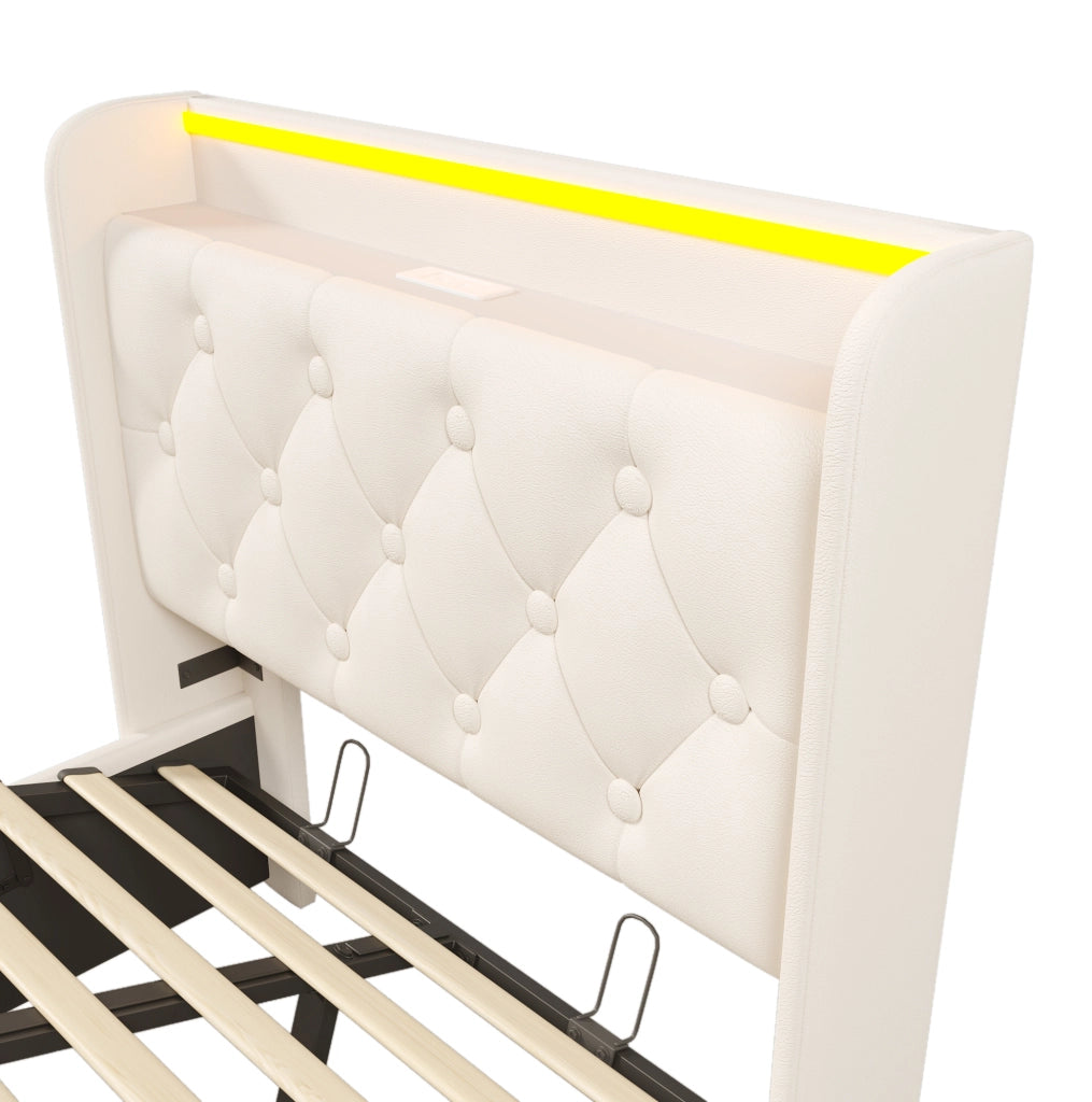 Letto singolo imbottito con LED 360°, USB e contenitore idraulico