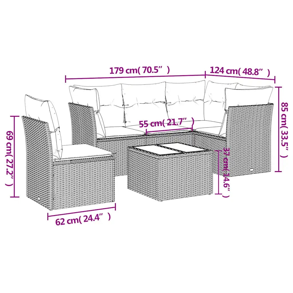 Set Divano da Giardino 6 pz con Cuscini Marrone in Polyrattan 3217653
