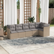 Set Divano da Giardino 6 pz con Cuscini Beige in Polyrattan