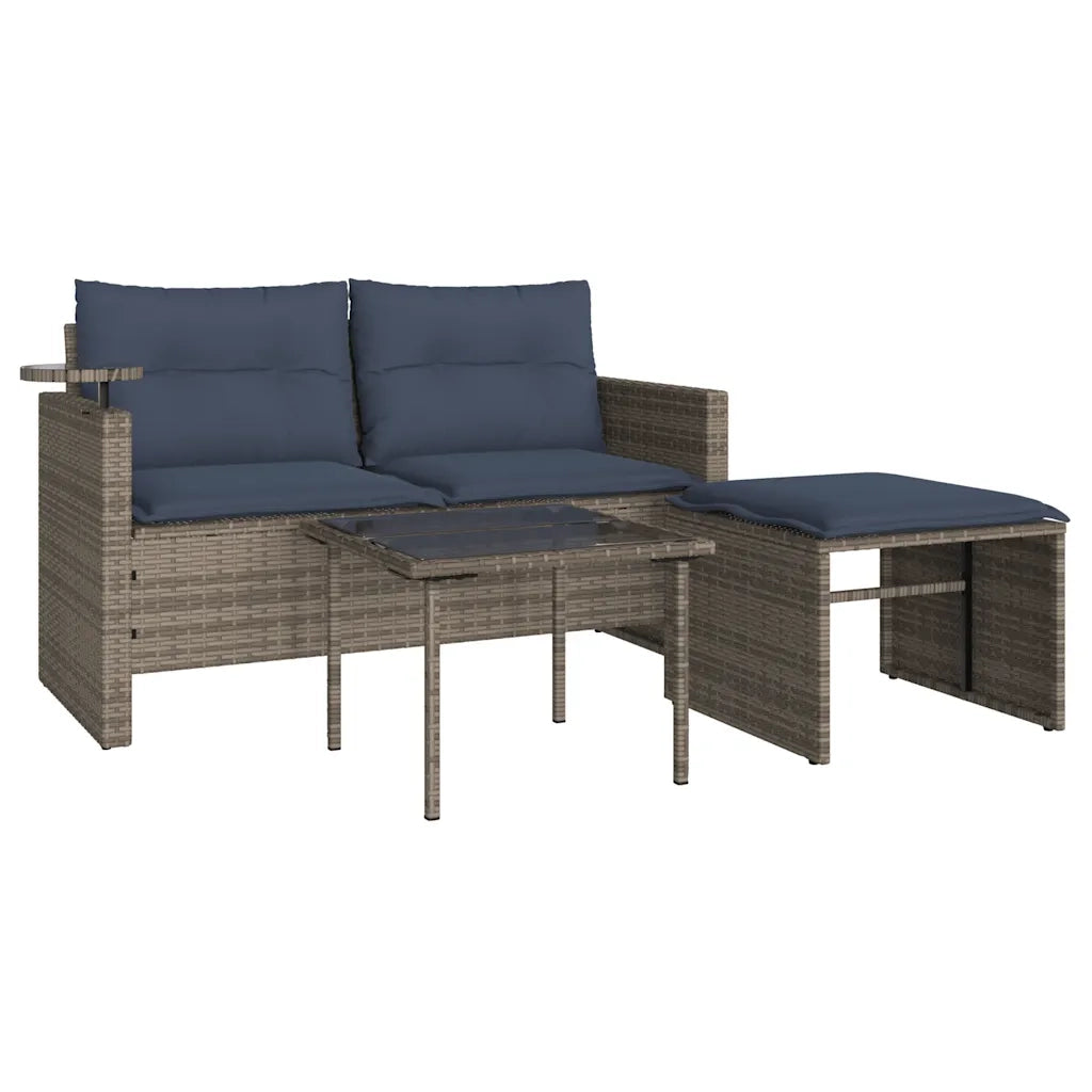 Set Divani da Giardino 3 pz con Cuscini Grigio in Polyrattan 365464