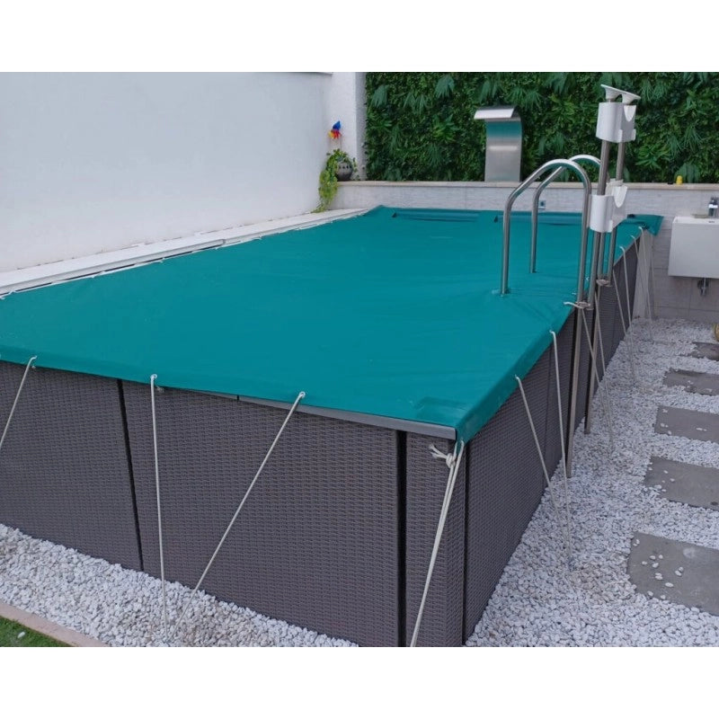 Telo Copertura Piscina 3x2,50m in PVC 600 gr/mq Verde - Protezione Invernale Antifoglie, Occhielli 50cm Sicurezza Bambini & Antiraggi UV
