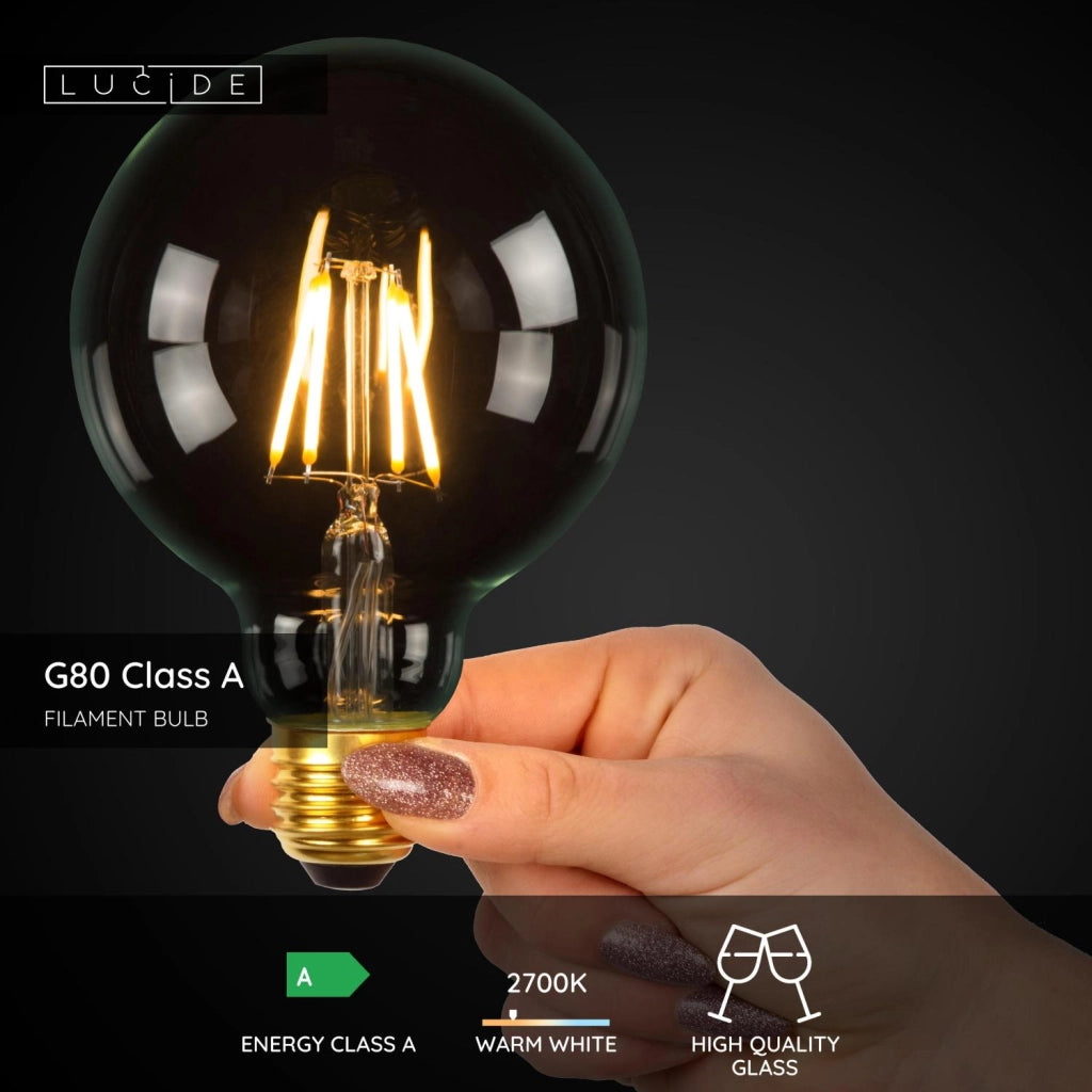 Lampadina LED filamento sfera trasparente E27 7W Lucide
