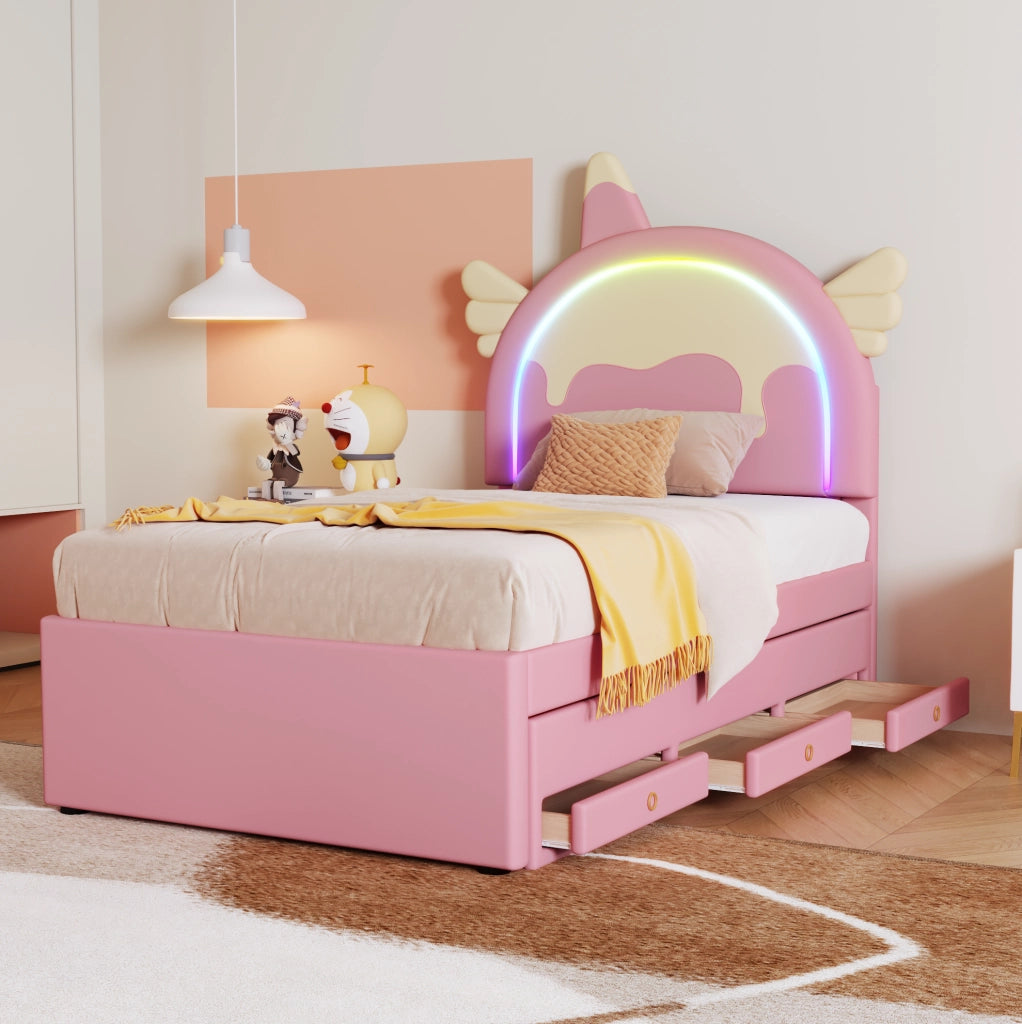 Letto per bambini a forma di unicorno con letto estraibile e spazio salvaspazio