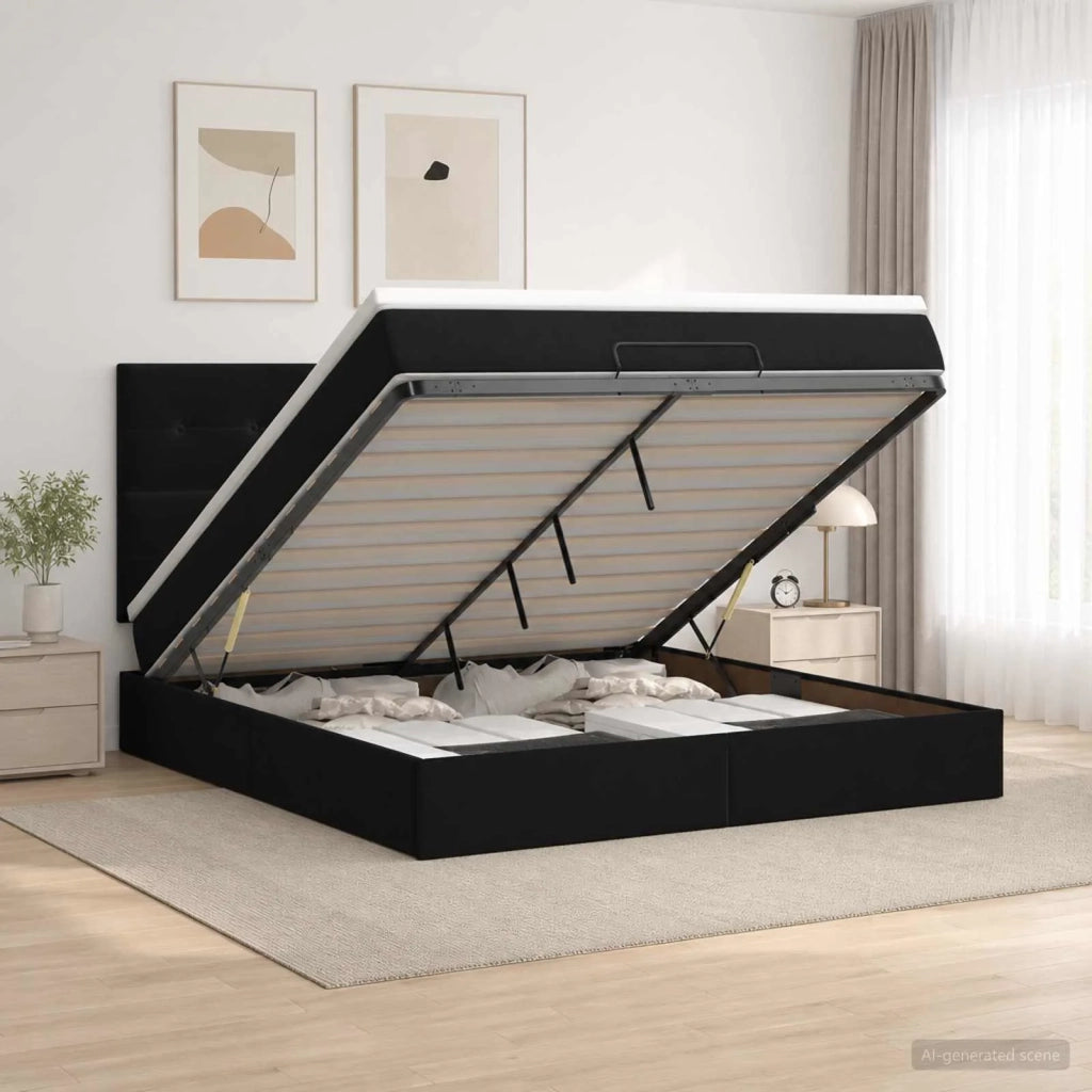 Letto Ottomano con Materasso e LED Nero 140 x 190 cm Velluto 3458303