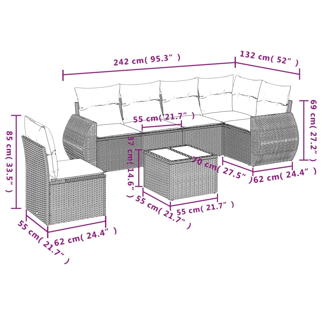 Set Divani da Giardino 7 pz con Cuscini Grigio in Polyrattan 3221439
