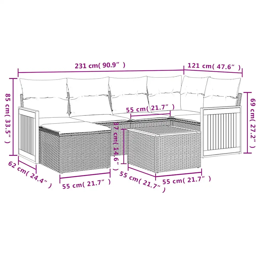 Set Divani da Giardino 7 pz con Cuscini Nero in Polyrattan 3227863