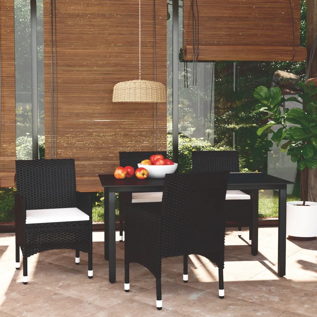 Set da Pranzo da Giardino 5 pz con Cuscini in Polyrattan Nero 3094975