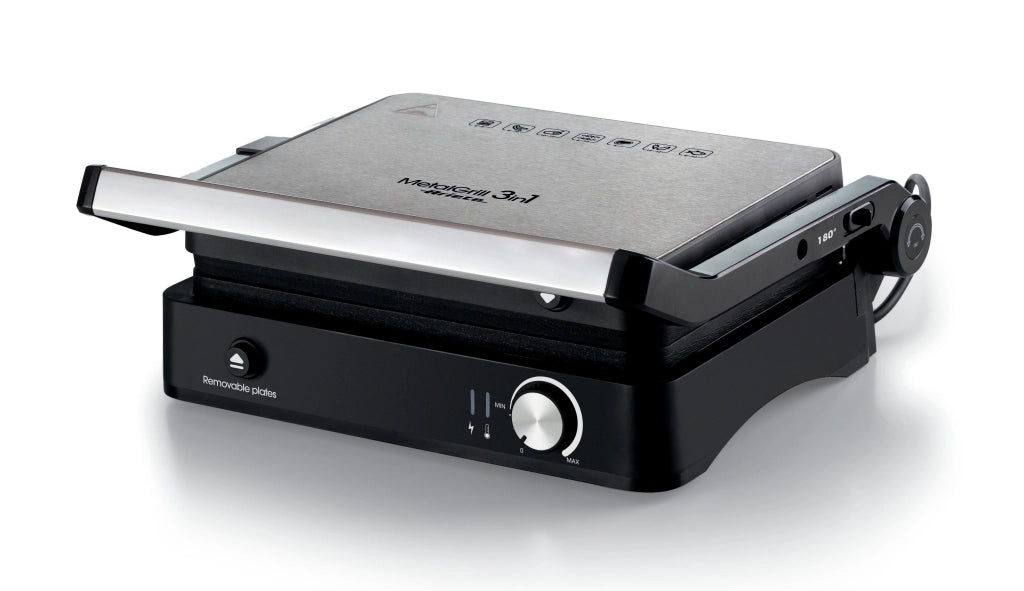 Ariete 1934 metalgrill 3in1, griglia elettrica per grigliate miste, 2000w, 3 modalità di cottura, piastre antiaderenti, silver/black