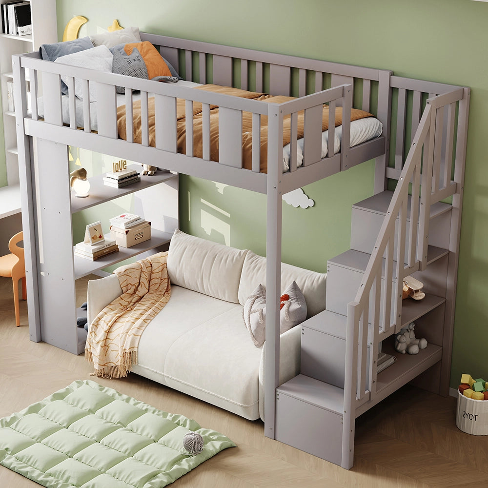 Letto a castello - Xylo - 90x200 cm scala contenitore grigio