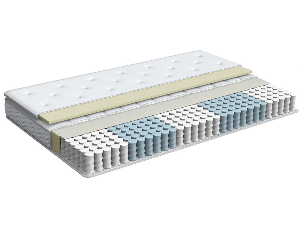 Materasso a molle insacchettate Tessuto di bambù bianco 160 x 200 cm5 zone Rivestimento sfoderabile medio rigido