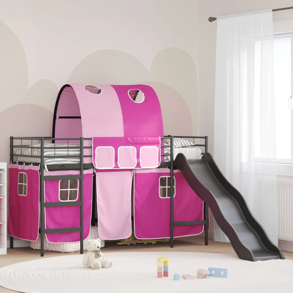 Struttura del letto loft per bambini-Giroletto per bambini Nero e rosa 100 x 190 cm 747677