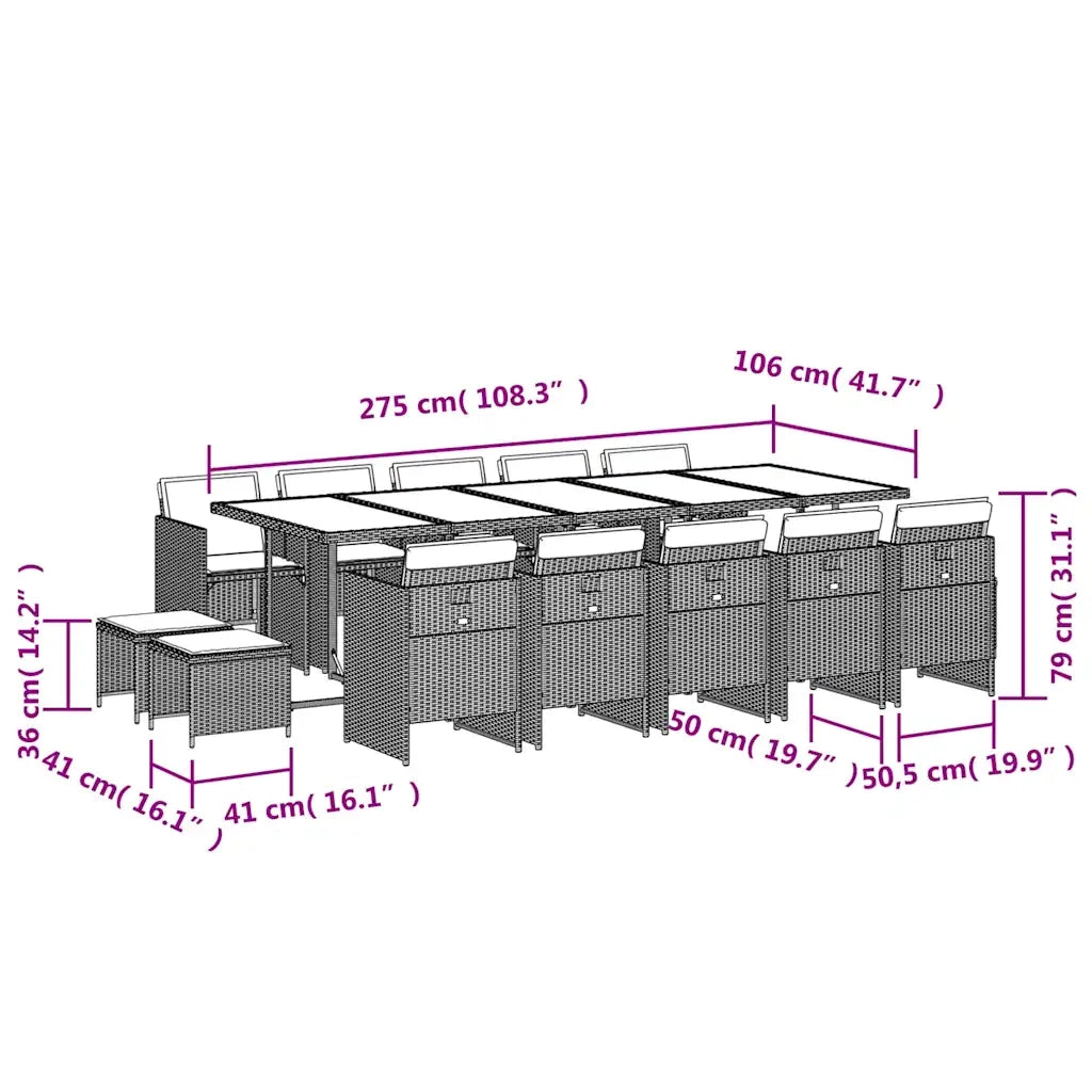 Set Pranzo da Giardino 15 pz con Cuscini Beige Misto Polyrattan