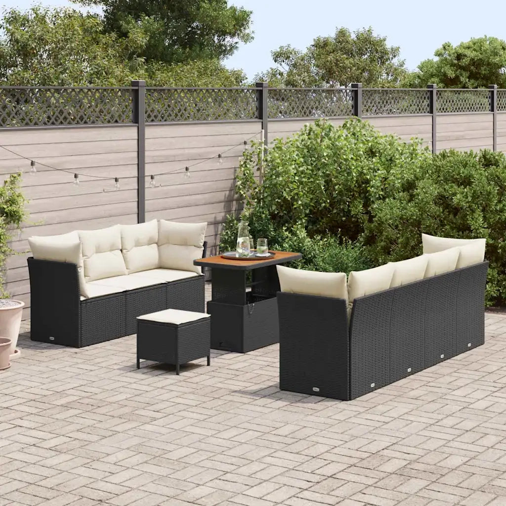 Set Divano da Giardino con cuscino 10 pcs Nero e crema 3363400