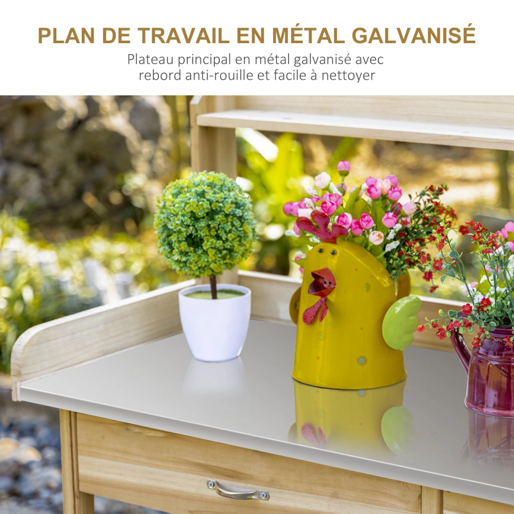 Tavolo da giardino in legno con 2 ripiani, cassetto e armadietto ¨C Minimal ¨C 90x60x80 cm