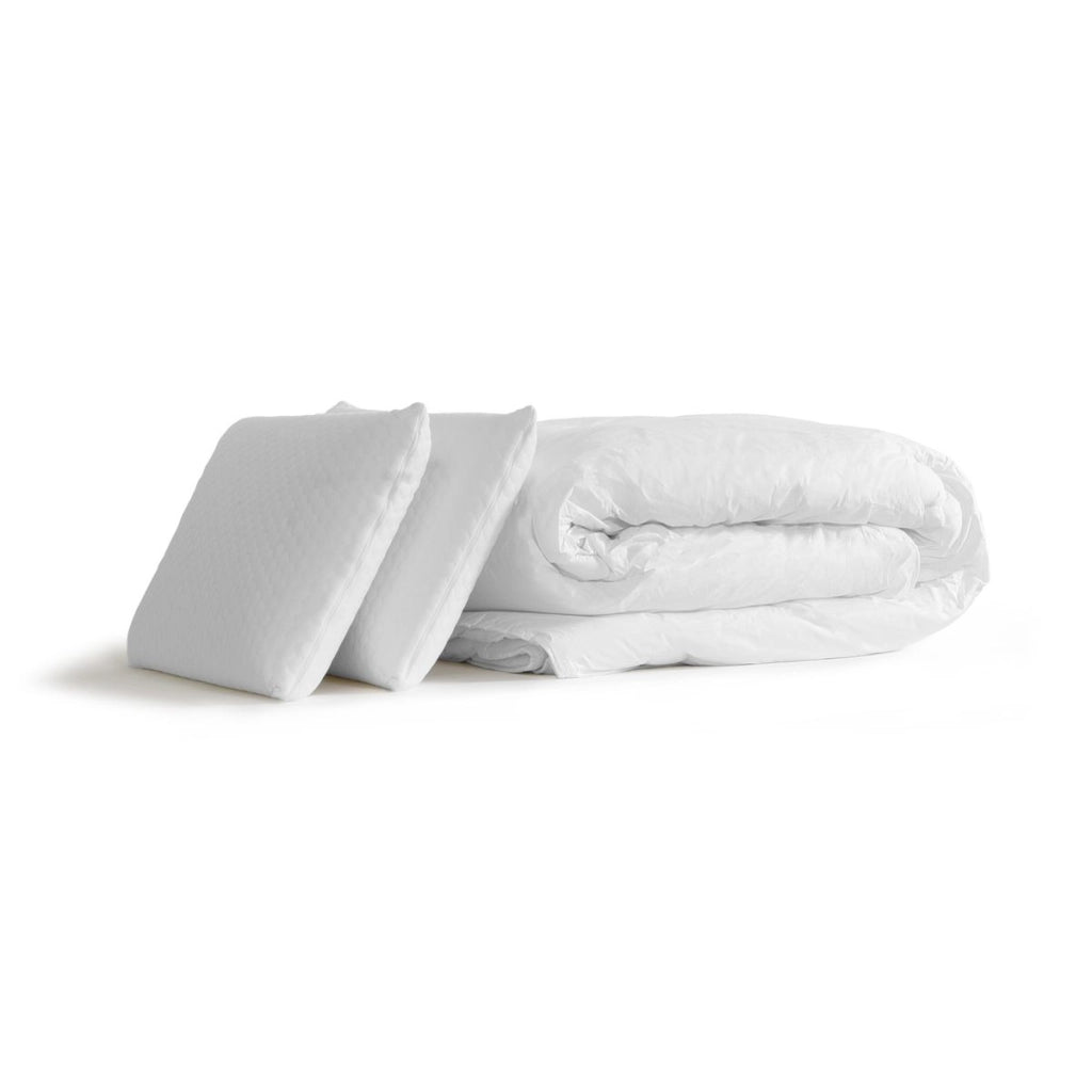 Pacchetto letto completo - Materasso 140x190cm + Box spring con doghe (kit) + 2 cuscini + Piumino - Vital Power Zen