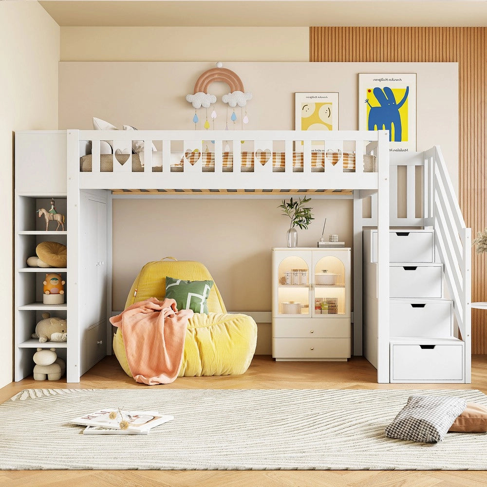 Letto a Soppalco con Contenitore e Scaffali ¨C MINIMAL ¨C Bianco 90x200