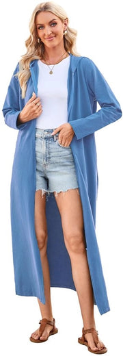 Badjas da Donna Leggero con Cappuccio e Capo di Lino, Modelli Caldi e Comfortevoli, Blu XL