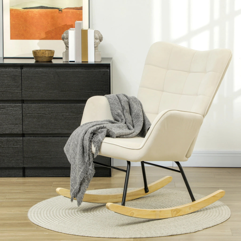 Poltrona a Dondolo ¨C Minimal ¨C Beige Tessuto Imbottita