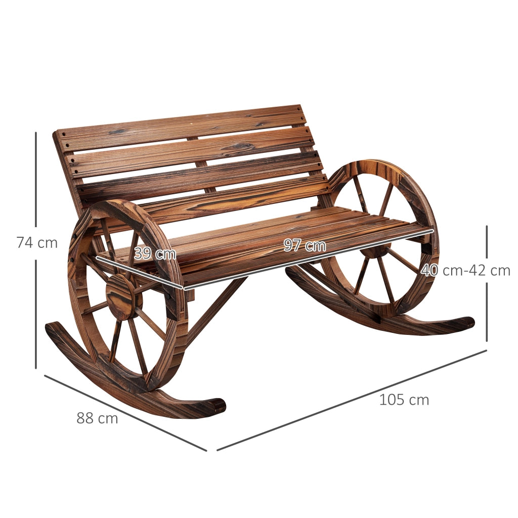 Altalena a 2 posti in legno con braccioli per giardino e balcone marrone scuro