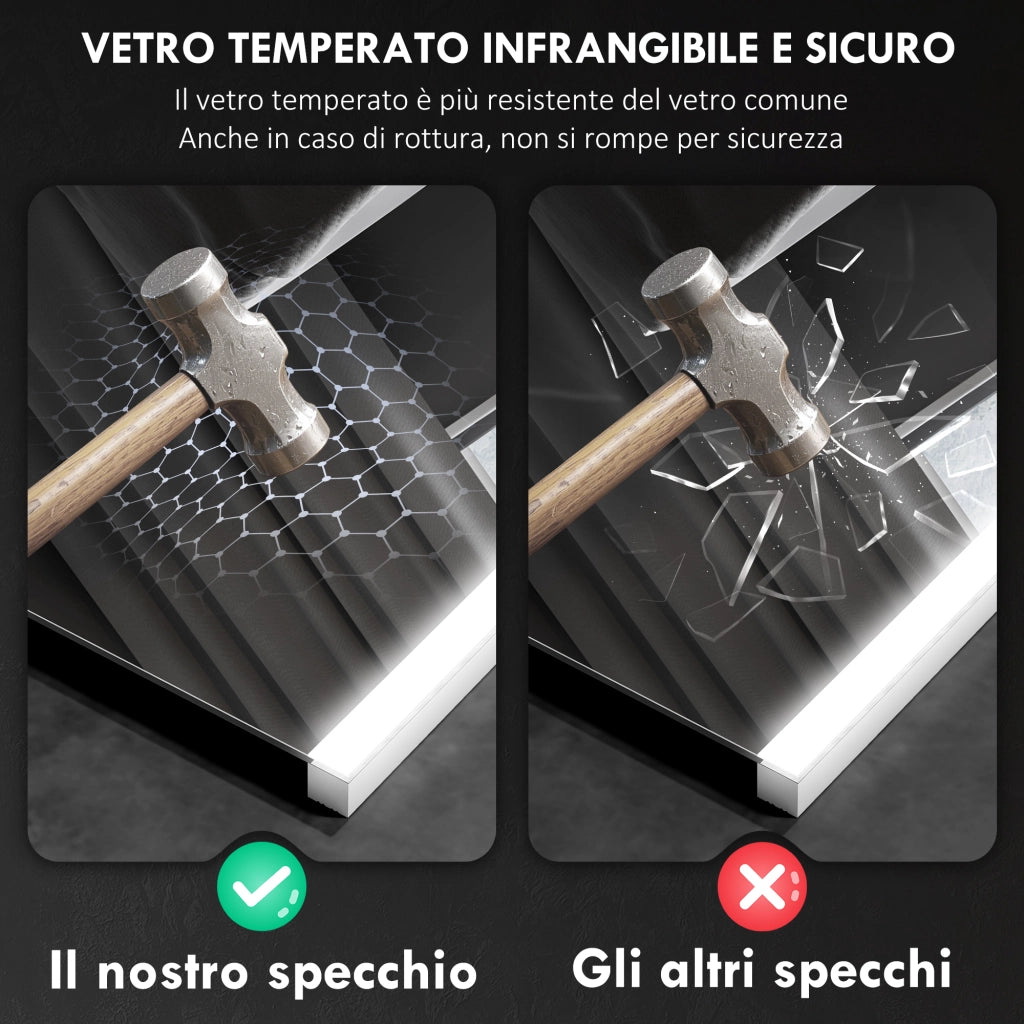 Specchio da Bagno con Luce LED ¨C zephmum ¨C Argento 70x50x3 cm