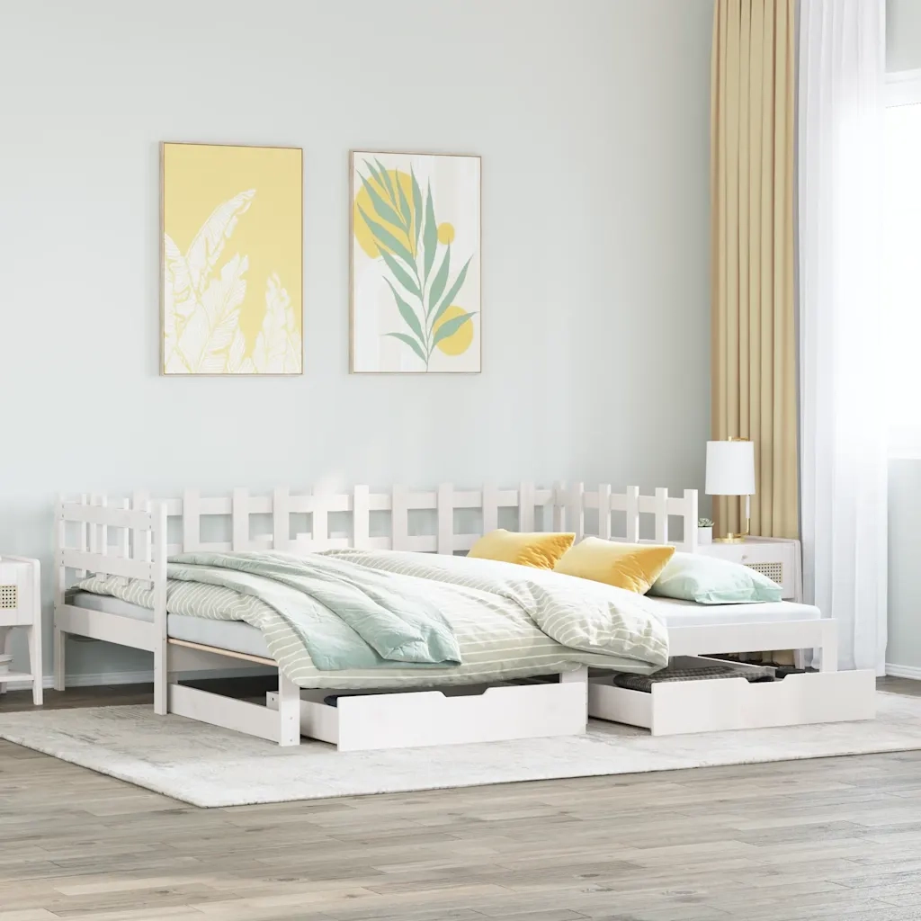 Letto Estraibile con Cassetti senza Materasso Bianco 90x190 cm