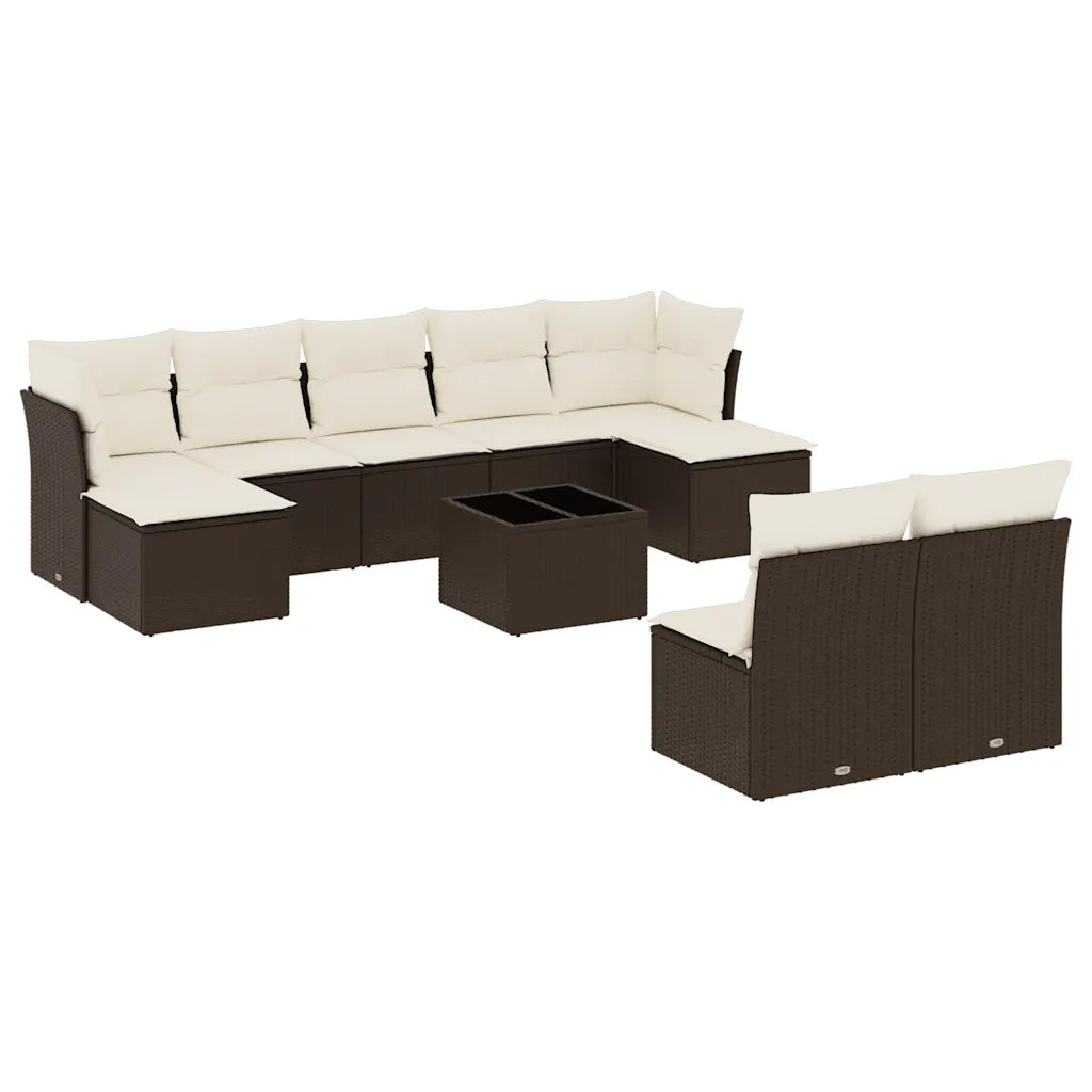 Set Divani da Giardino 10pz con Cuscini in Polyrattan Marrone 3250122