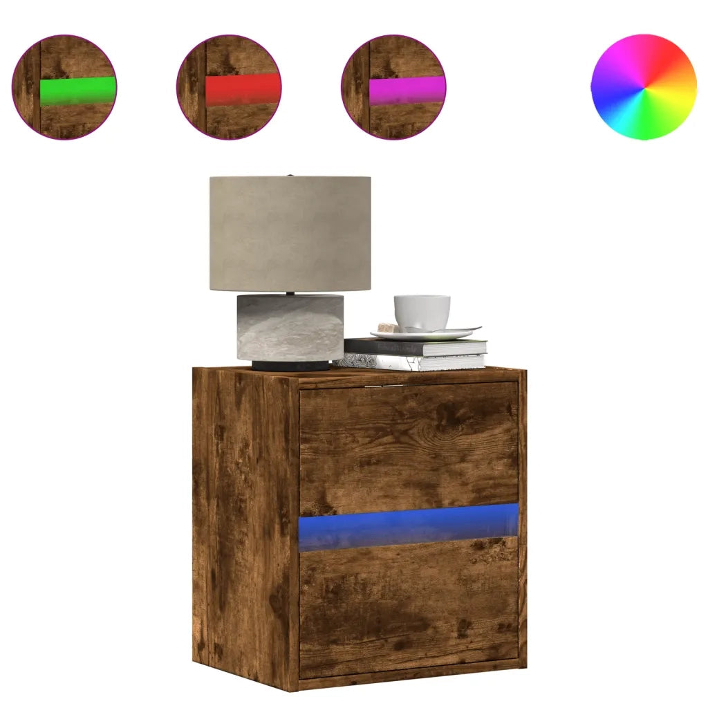 Comodino a Parete con luci LED Rovere Fumo 3307969