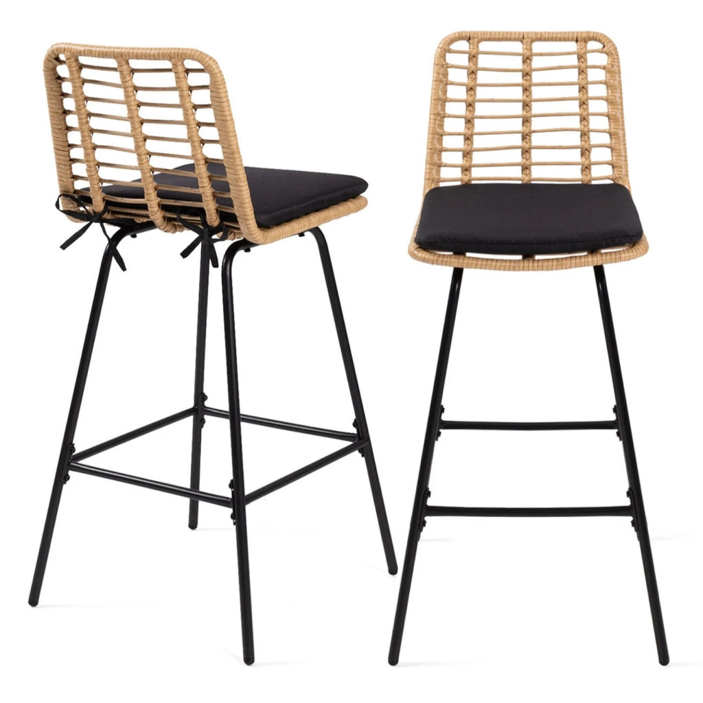 IDMarket - Set di 2 sgabelli da bar SUMMER in rattan con gambe in metallo nero