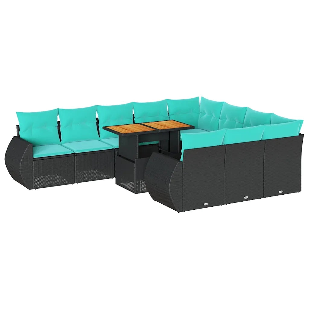Set Divani da Giardino 11 pz con Cuscini in Polyrattan Nero 3327312
