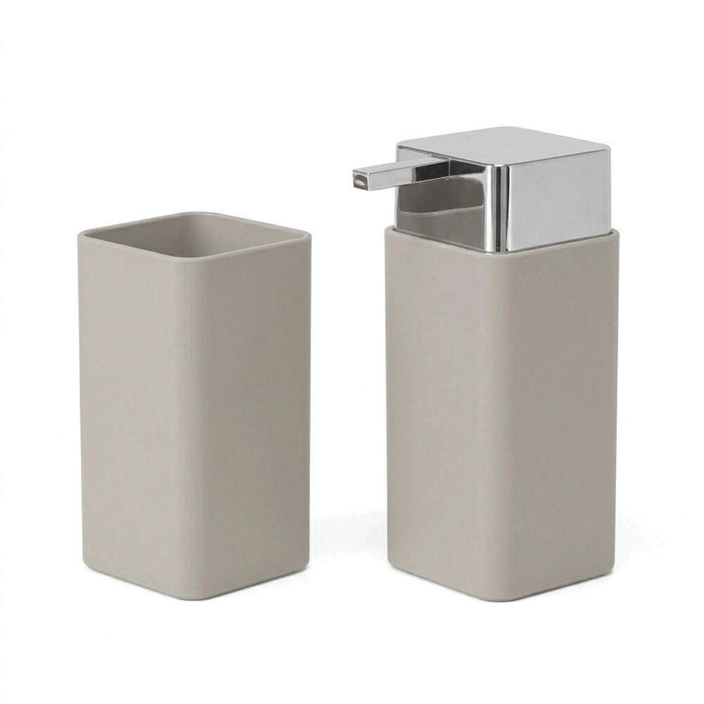 Set accessori bagno con dispenser e portaspazzolini beige e cromo Star