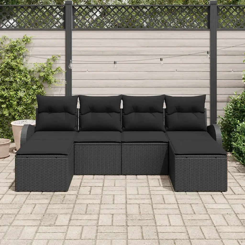 Set di divani con cuscino 6 pcs Nero polyrattan 3354822