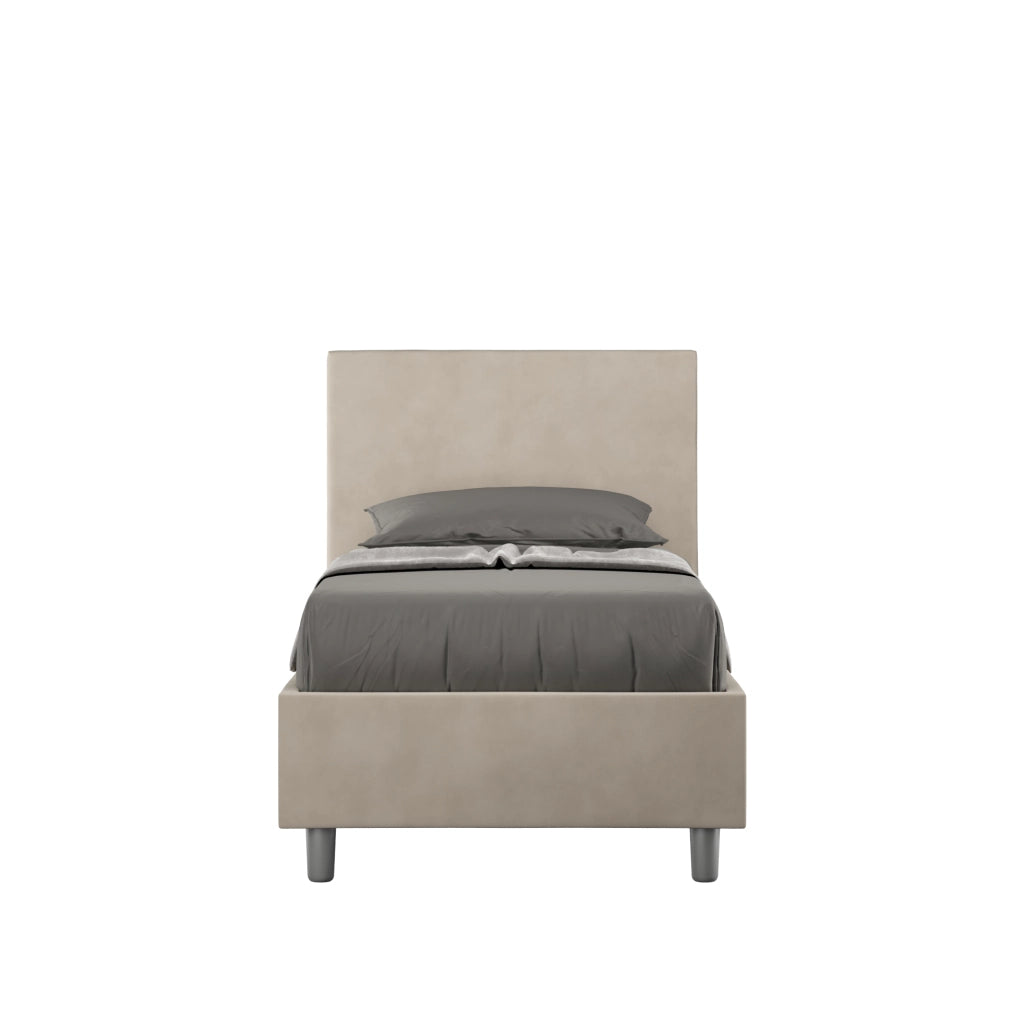 BS COM Letto singolo contenitore imbottito 90x200 microfibra sabbia