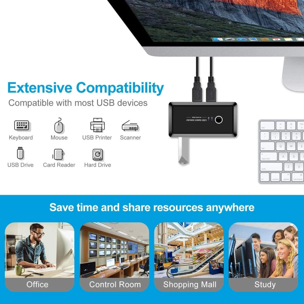 Trade Shop - Switch Box Usb 2.0 Hub 2 Ingressi 4 Uscite Per Condividere 2 Pc Computer Q-u100 -