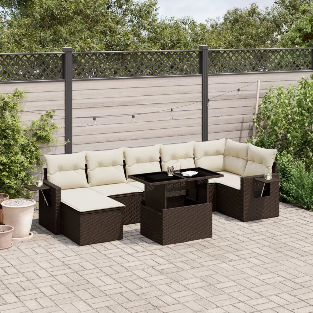 Set Divani da Giardino 8 pz con Cuscini Marrone in Polyrattan