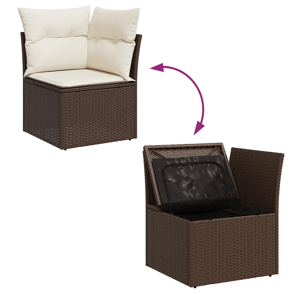 Set Divani da Giardino 11 pz con Cuscini Polyrattan Marrone 3326394