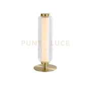 Lampada da tavolo a LED Mod, metallo ottone satinato, acrilico opalino e trasparente