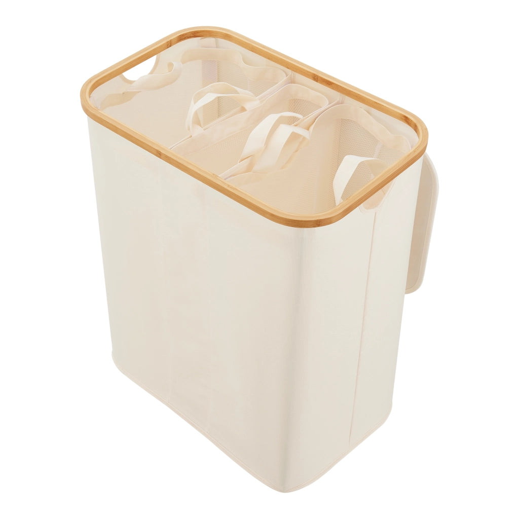 Cesto Portabiancheria Rusko con Coperchio e 3 Sacchi - Beige [en.casa]
