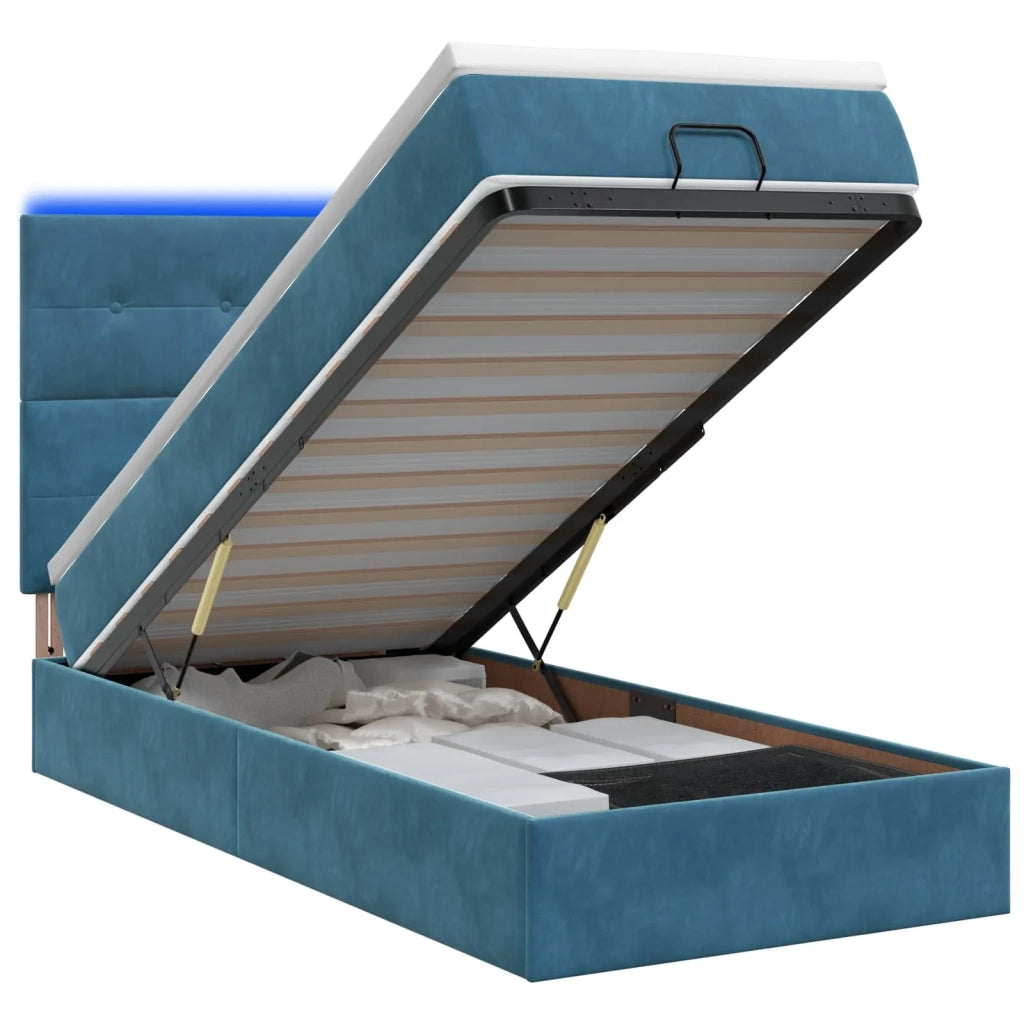 Letto Ottomano con Materasso e LED Blu scuro 90 x 190 cm 3458275