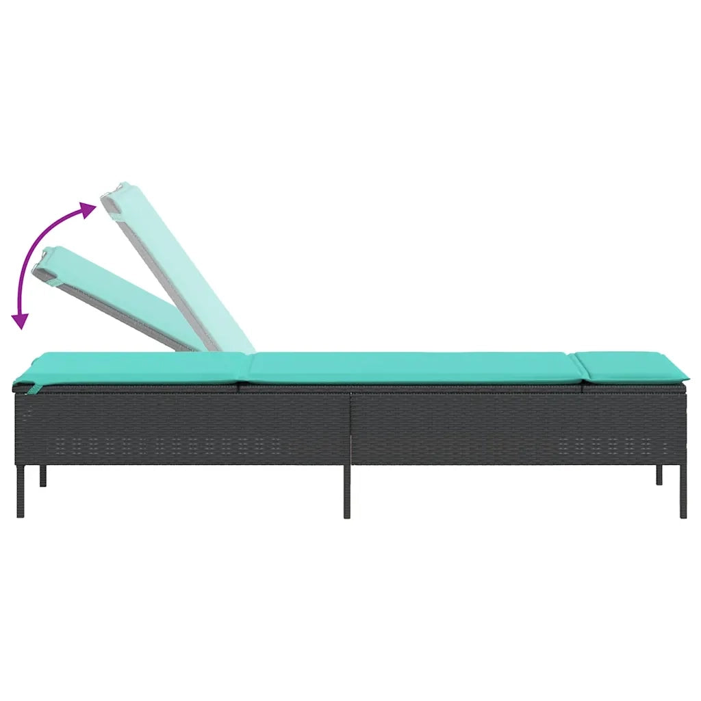 Lettino prendisole con Tavolino e Cuscino in Polyrattan Nero 4002736