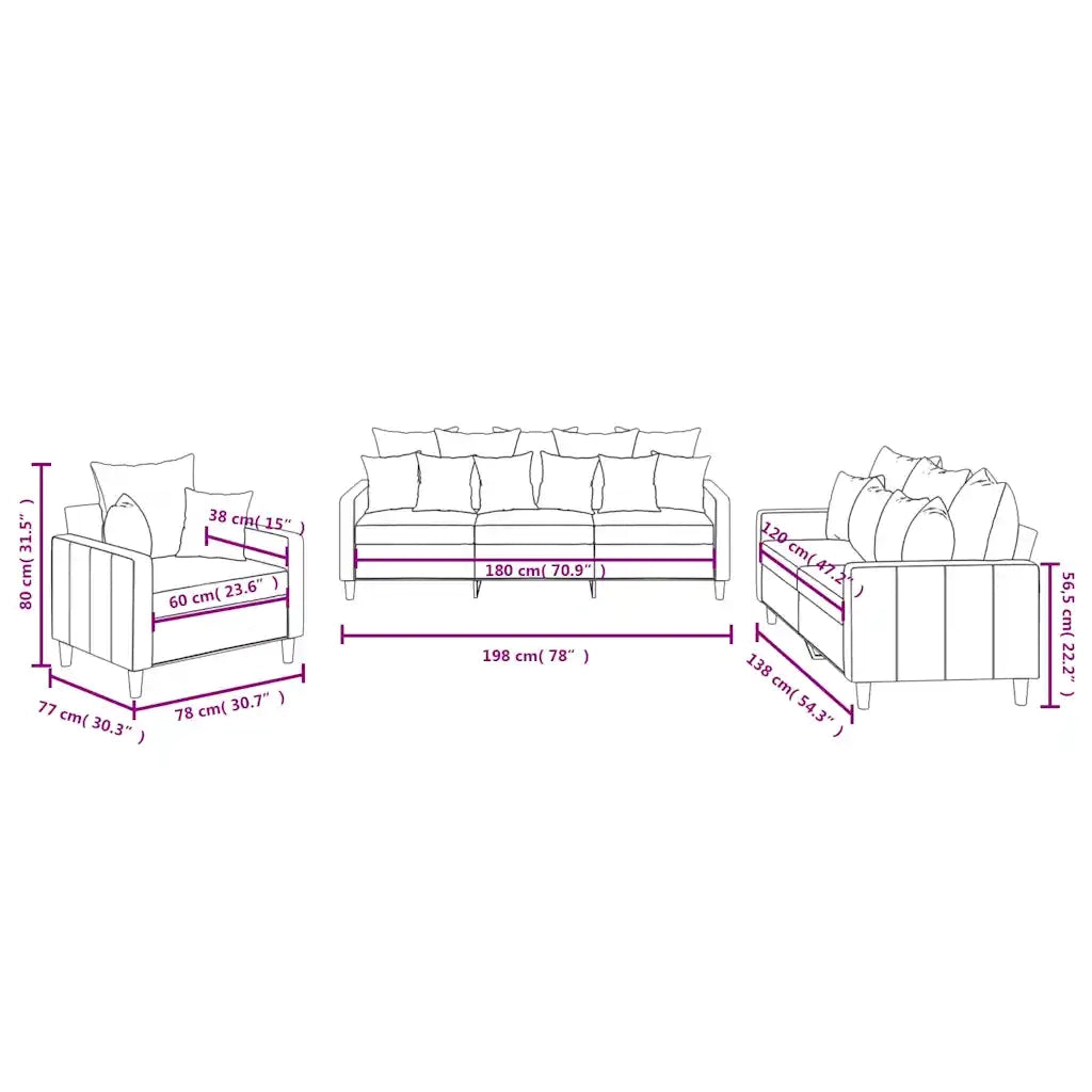 Set di Divani 3 pz con Cuscini Crema in Velluto 3201688