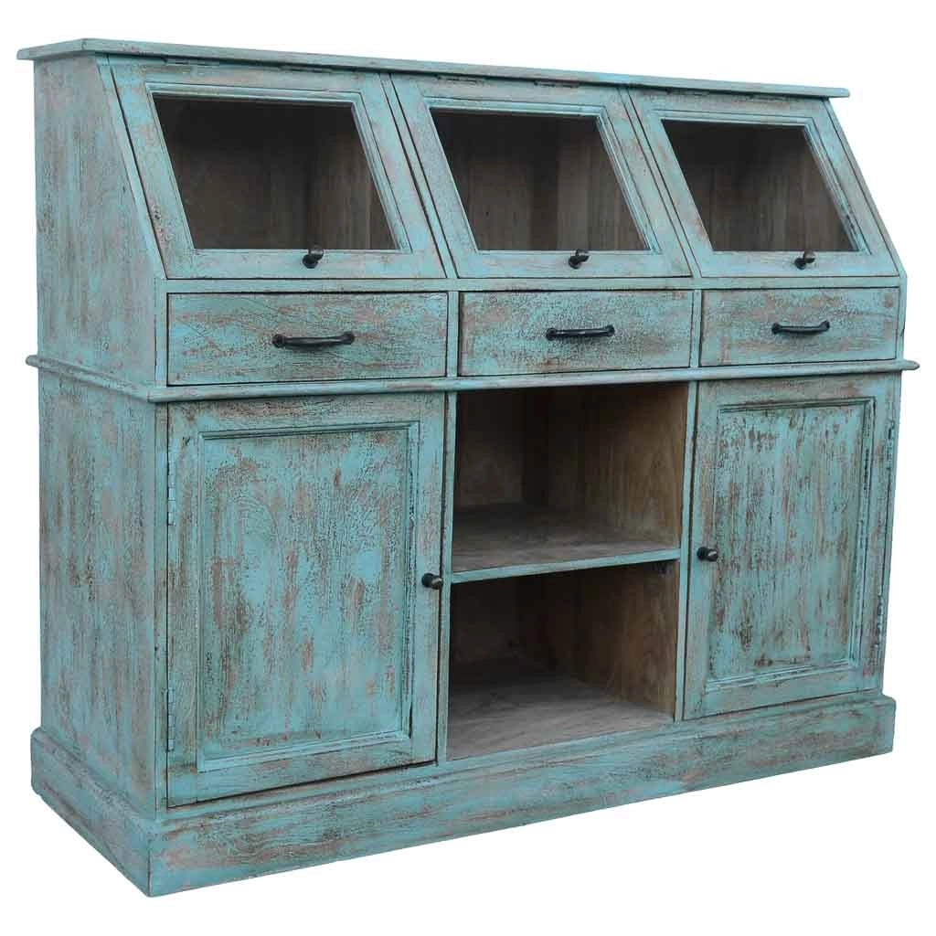 Credenza in legno blu 129x45x106