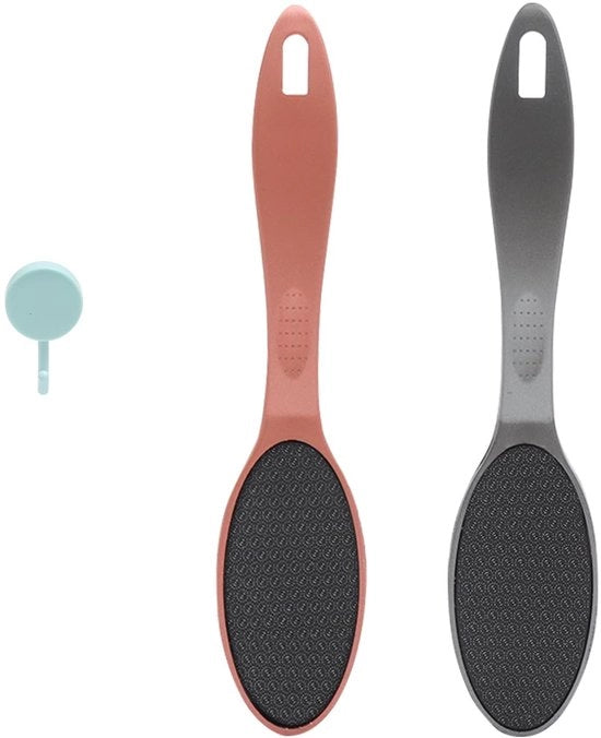 Rimozione Calli 2 Pezzi - Raschietto a Vetro Nano - Raschietto per Calli - Pedicure - Cura dei Piedi - Manico Lungo - Grigio/Rosato